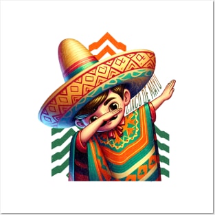 Mexican Boy Dabbing Poncho Cinco de Mayo Posters and Art